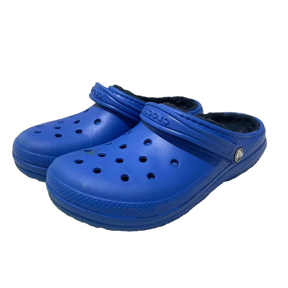 Crocs Kids Classic Clogs J5 Tie Dye Fur Lined Blue Winter Fall Rubber 5 Youth